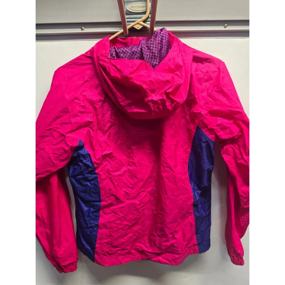 Columbia Youth Girls Pink Purple Hooded Rain Jacket Windbreaker Size 14/16 L